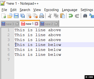 Notepad++ Select above or below lines